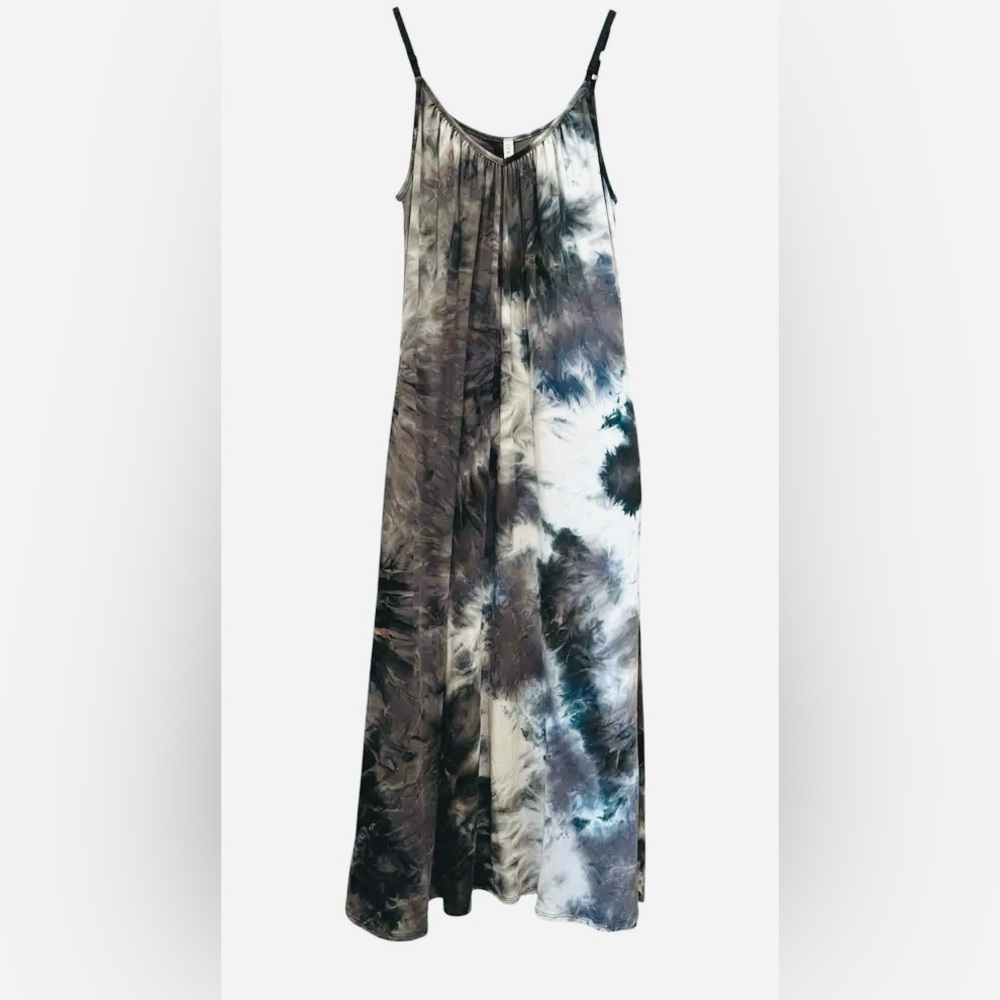 P & Rose - Adjustable Tank MaxiDress - Grey & Blue TieDye (Brand New w/out Tags)